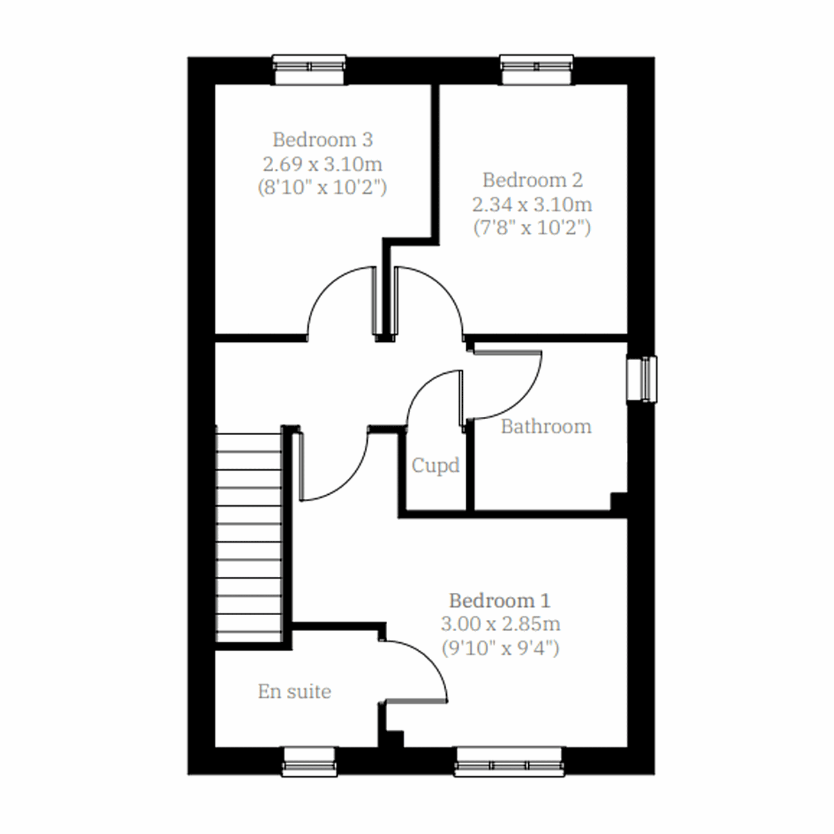 Semi-detached three-bedroom home with three bedrooms