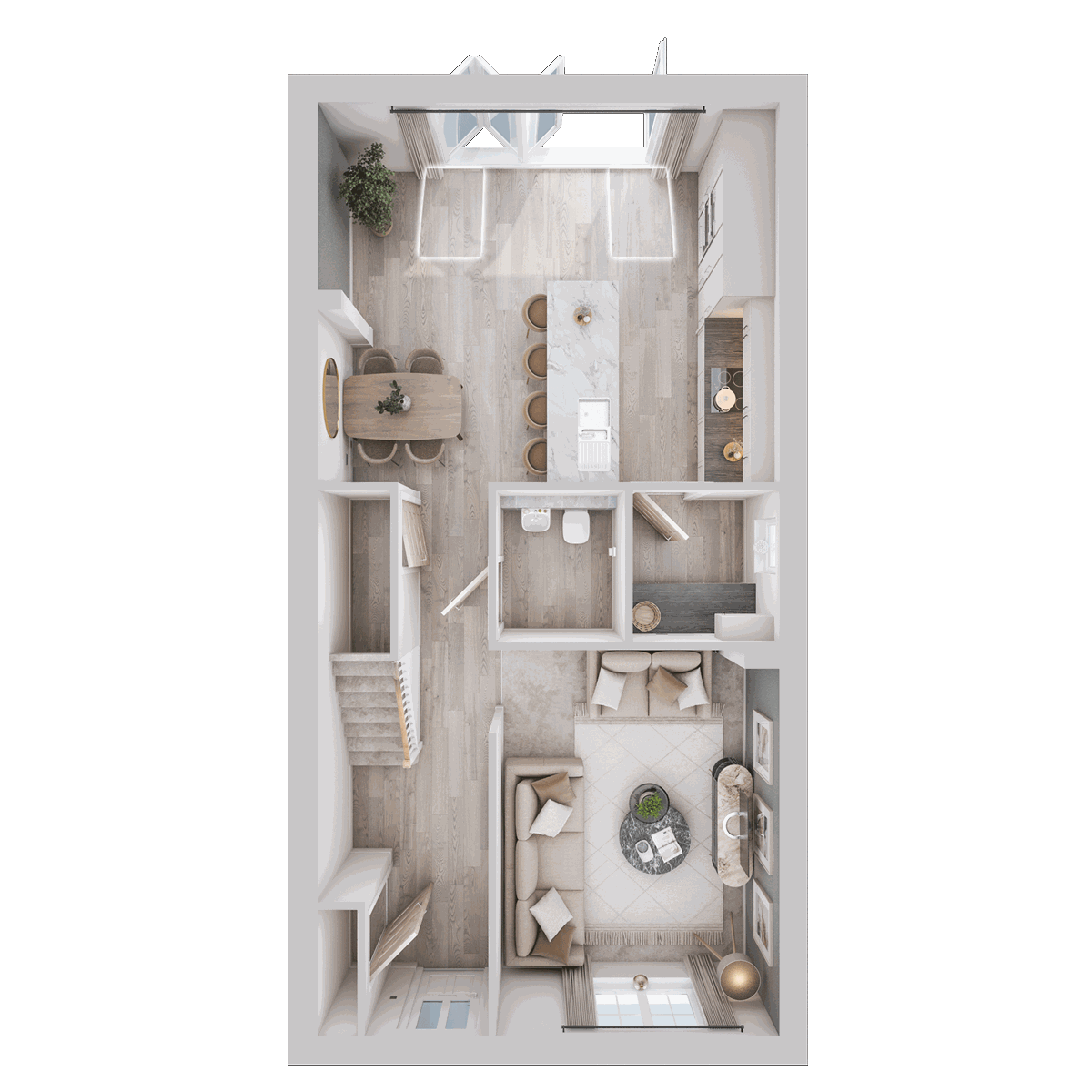 Studland ground floor plan at Monarch Walk with open-plan kitchen and dining, living room, WC and utility.
