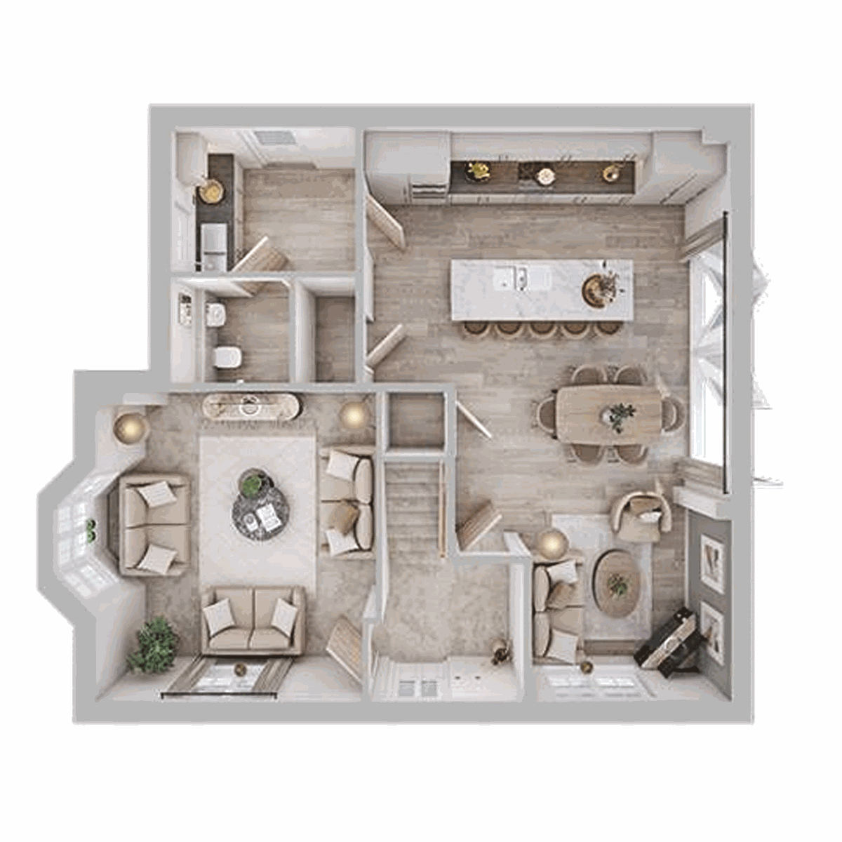 Ground floor plan of the Seacombe showing kitchen, dining, living room and snug.