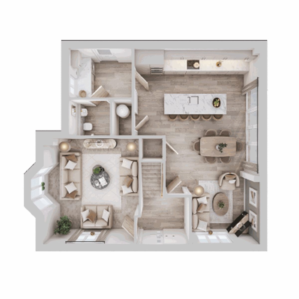 Seacombe ground floor plan with open plan kitchen diner, The Hedgerows.