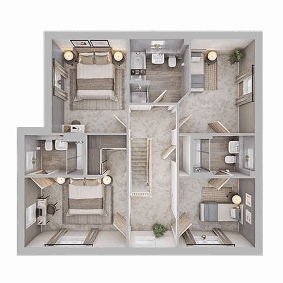 First floor plan of the Seacombe showing four bedrooms, bathroom and en suite.