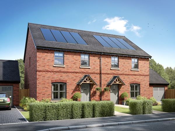 The exterior of a two-bedroom Charles Church home with lavender planted by the door.