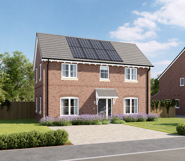 A modern premium new Charles Church home, the Seacombe, against a blue sky.