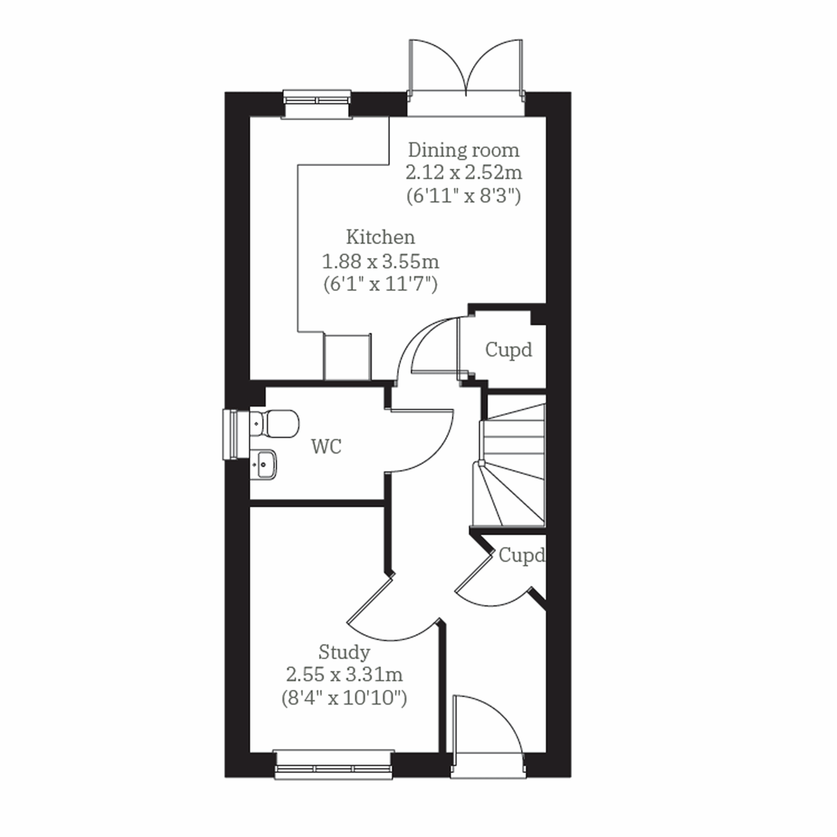 Floor plan on the ground floor of the Woodford at Charles Church St Peters Place