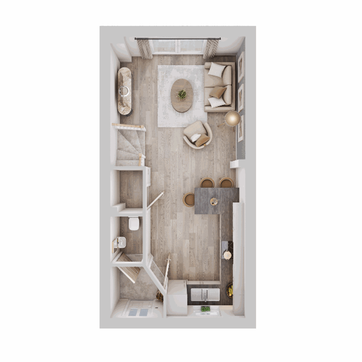 Ground floor plan of The Windle at Monarch Walk with open-plan living, kitchen and WC.