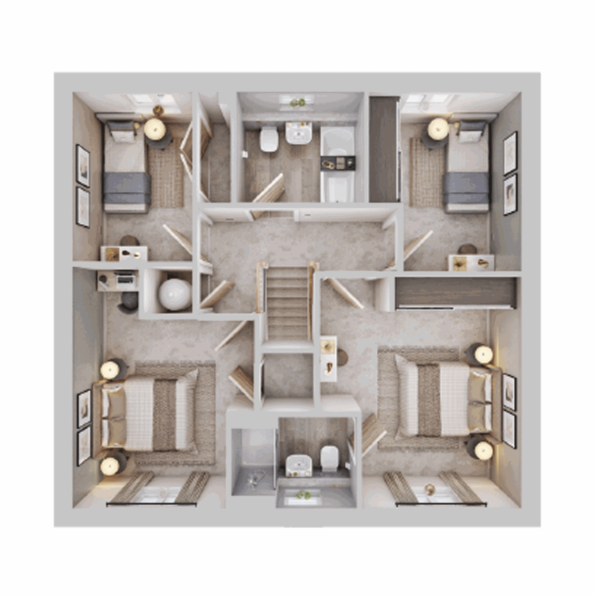 The Chopwell showing a front living room, central hallway with stairs and WC, utility room, and an open-plan kitchen/dining room with island and garden access.