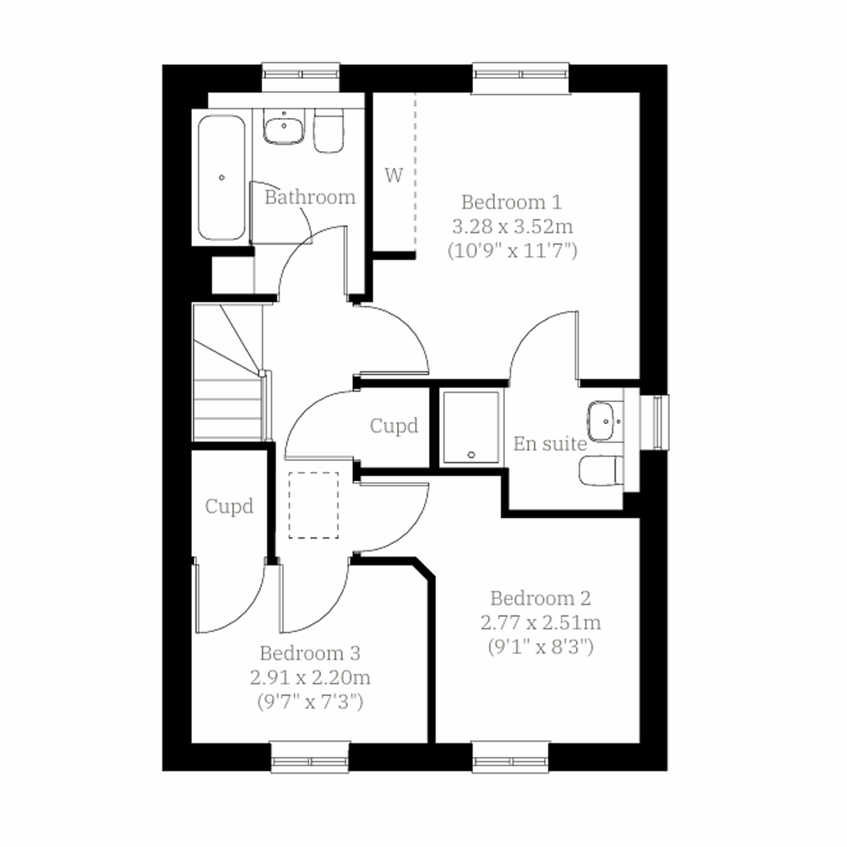 Blyth three bedroom home ground floor plan at St Peter's Place with open plan kitchen/dining room