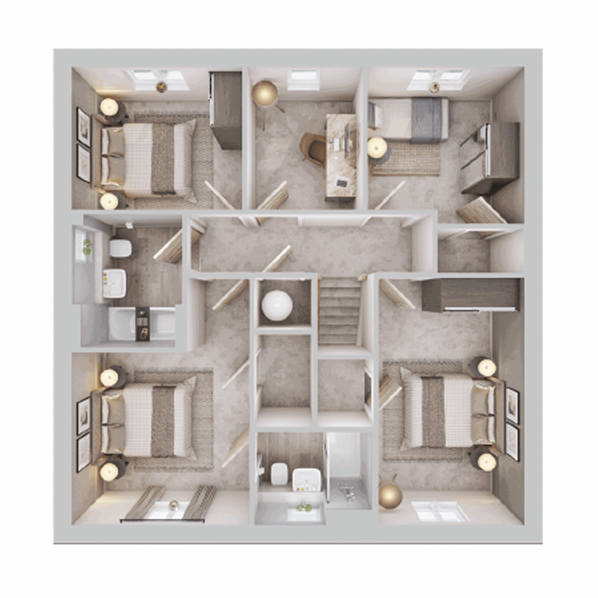 The Hastings first-floor layout with four bedrooms and two bathrooms.