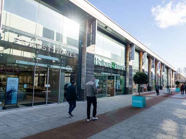 Shops and restaurants at Whiteley shopping centre near The Hedgerows.