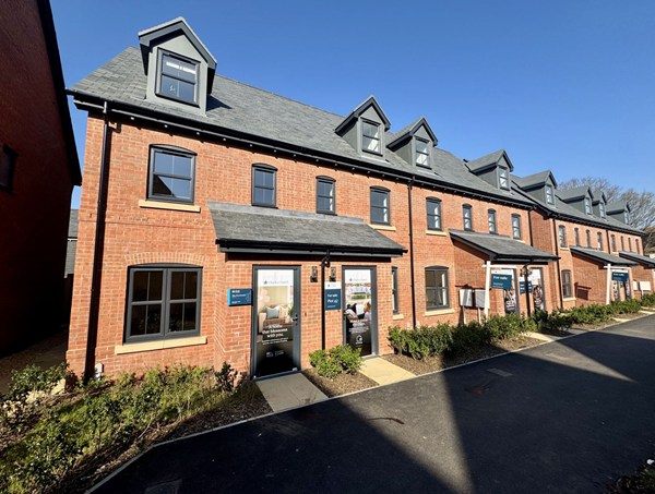 Row of new brick terraced homes at Ridge Walk’s Westwood street scene.