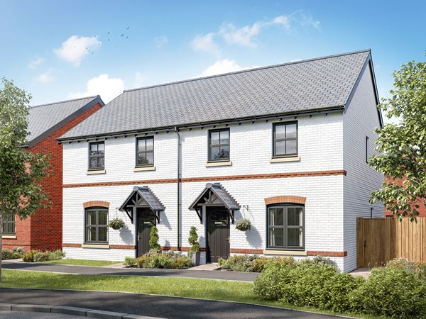 Front view of a three-bedroom semi-detached home with white brick exterior, landscaped frontage and enclosed side garden access.
