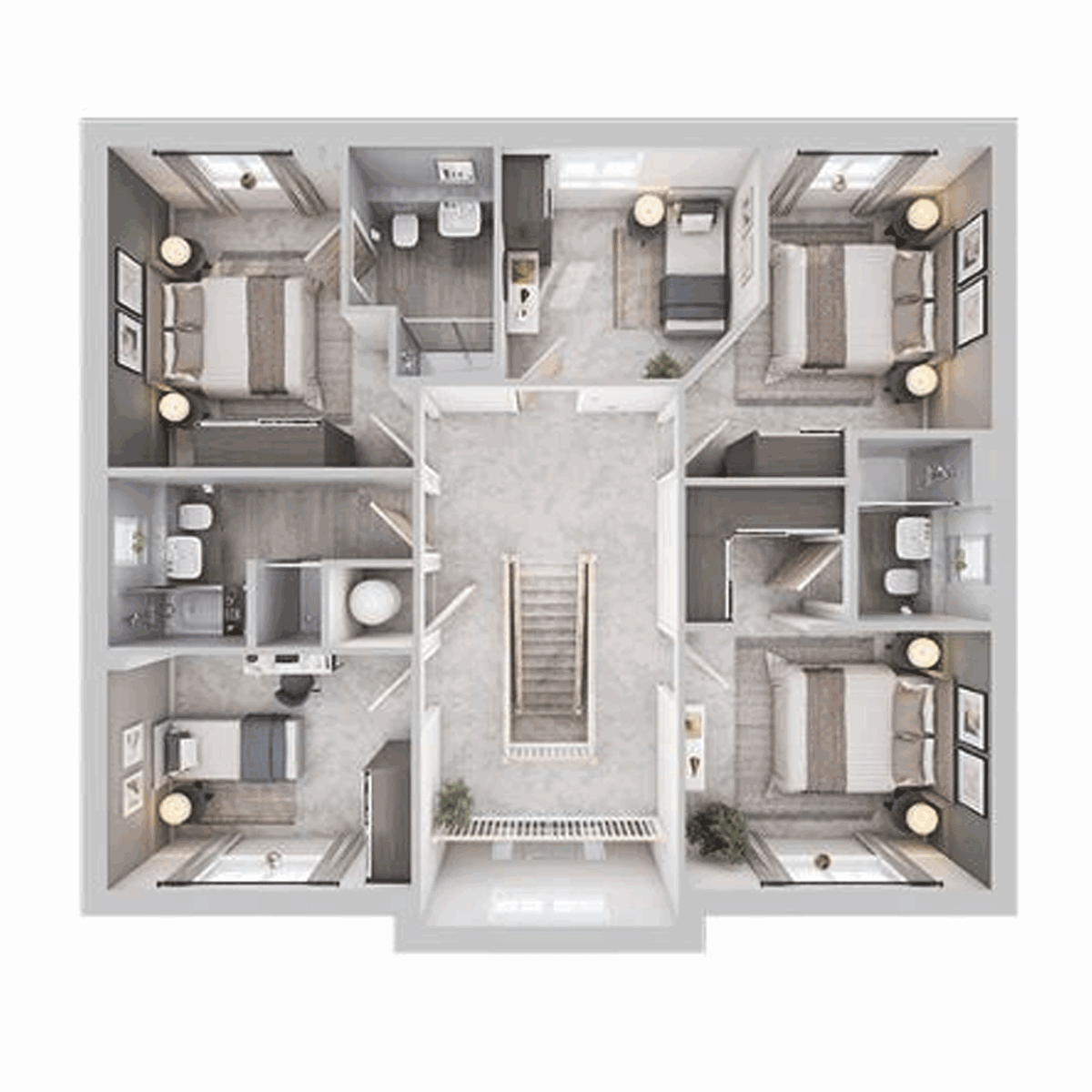 First floor plan of the Torrisdale showing four bedrooms, bathroom and en suites.