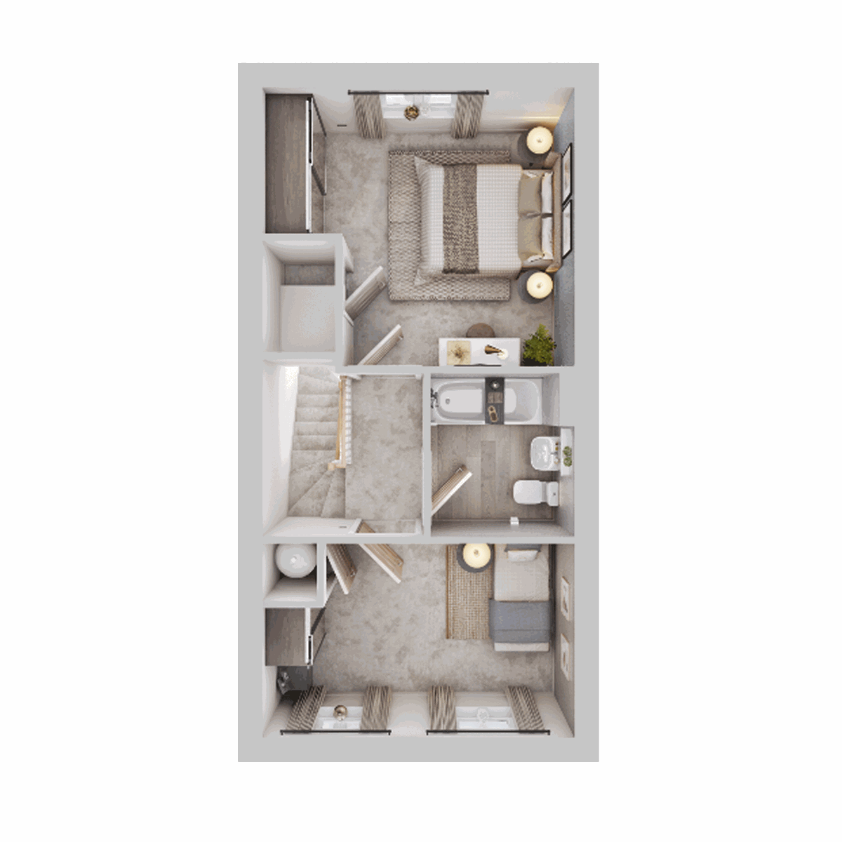 First floor plan of The Windle at Monarch Walk showing bedrooms and family bathroom.