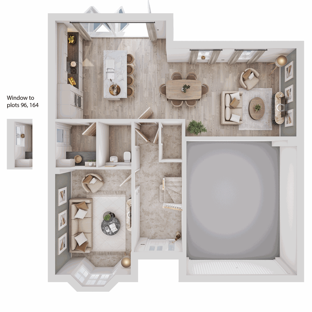 Broadhaven ground floor plan at Monarch Walk with open-plan kitchen, dining, living room, WC, utility and garage.