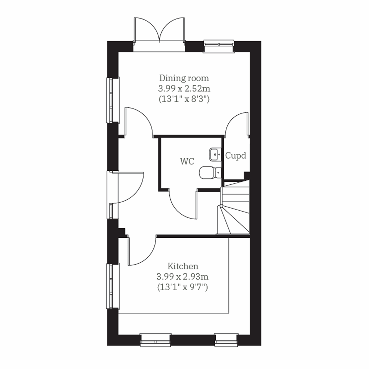 Floor plan of Woodford Corner ground floor at Charles Church St Peters Place