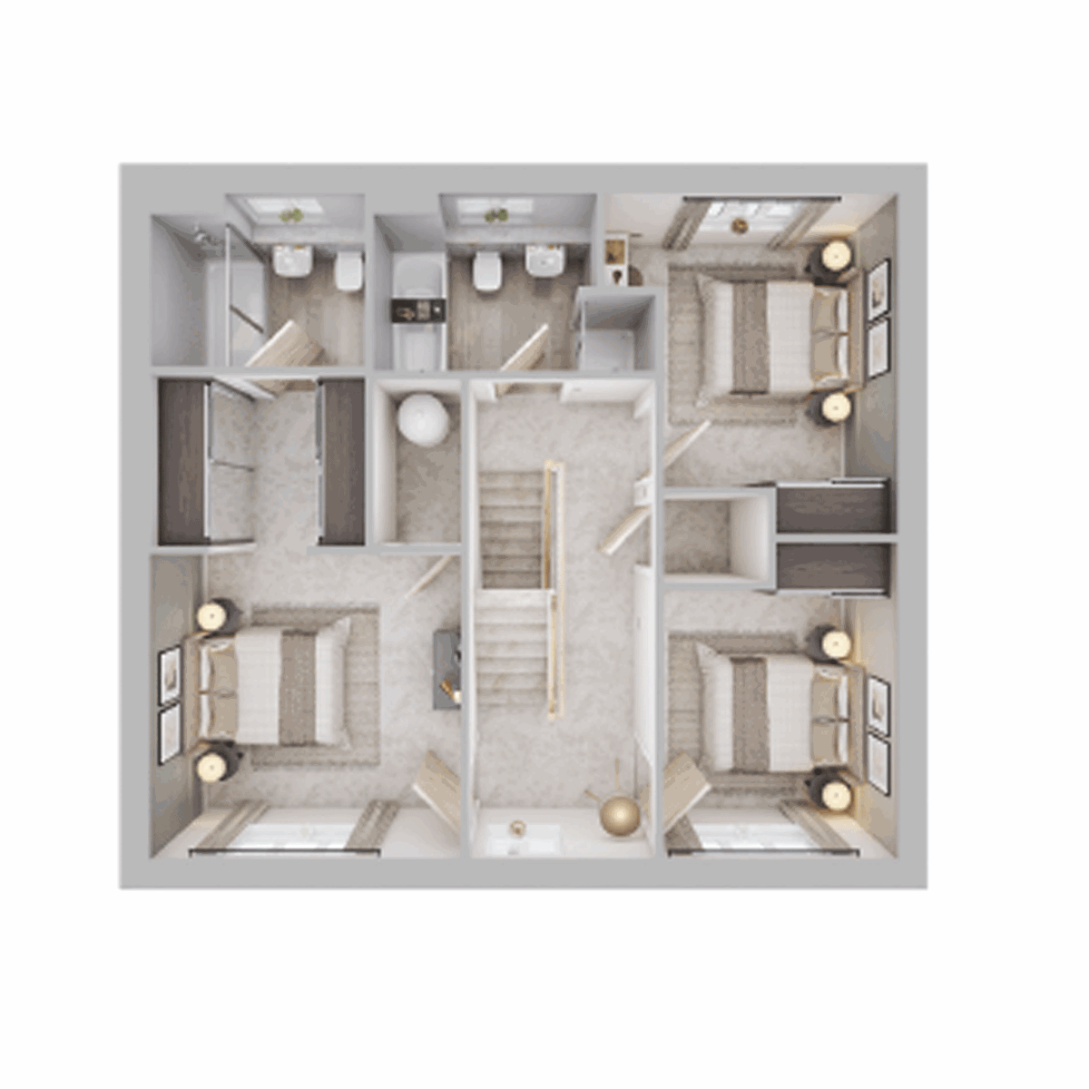 Kingsand first floor plan with two bedrooms and a shower room and bathroom, The Hedgerows.