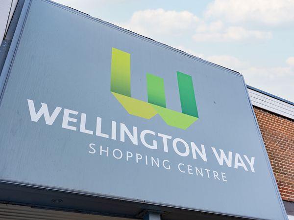 Wellington Way Shopping Centre sign near Birch View.