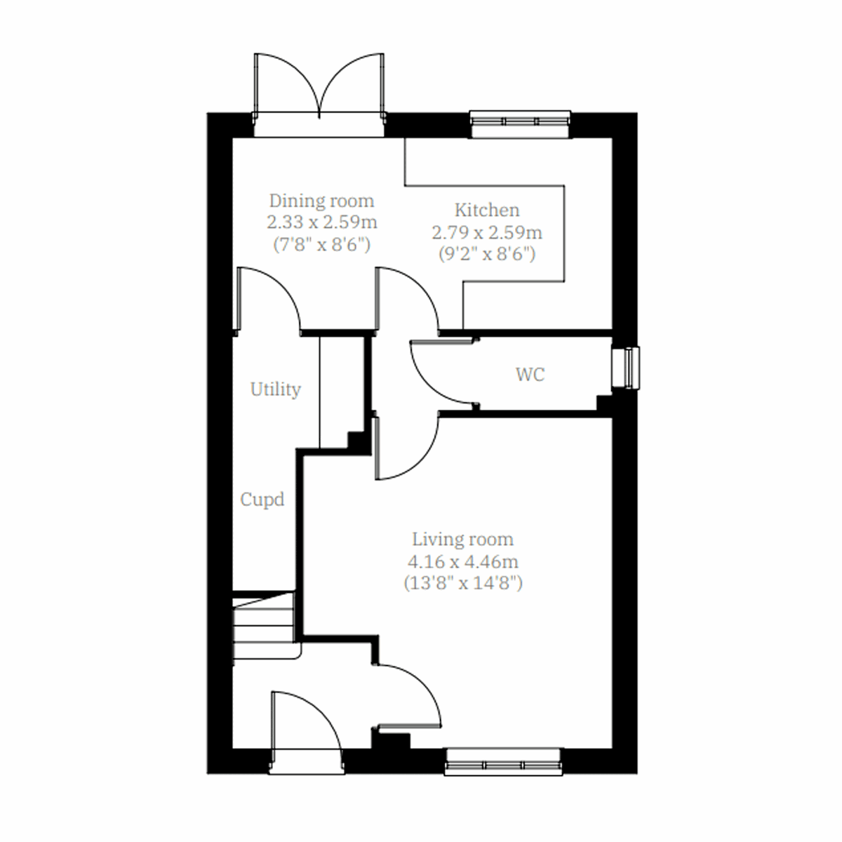 Semi-detached three-bedroom home with open plan dining and kitchen